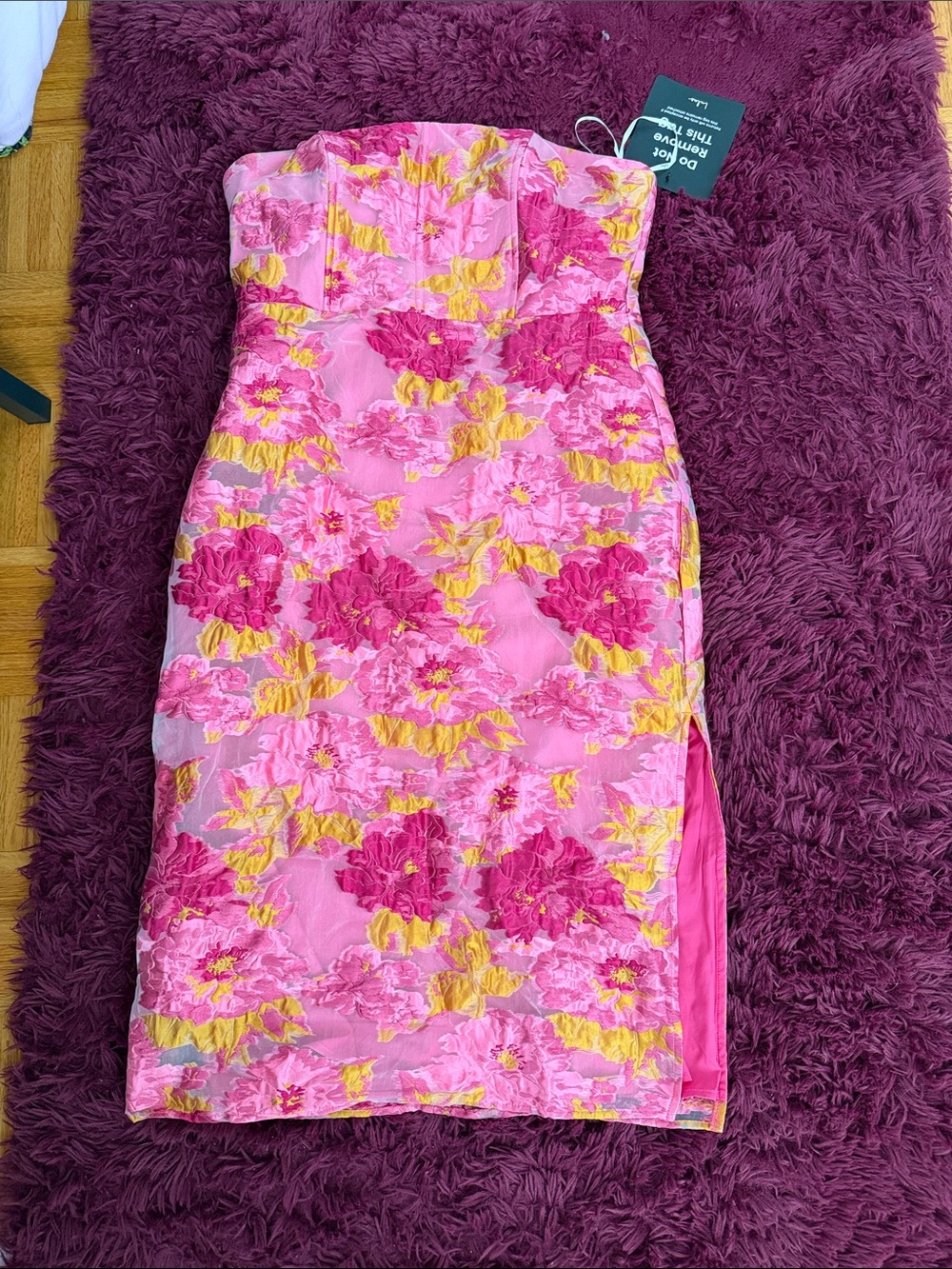 Lulus Strapless Pink/gold dress with leg slit